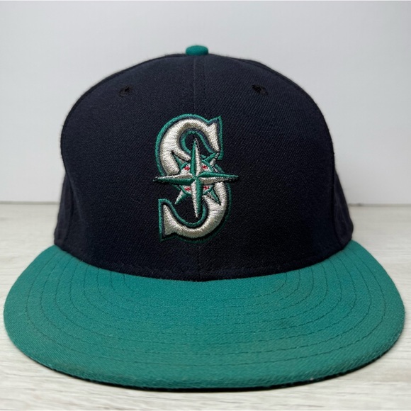 New Era Seattle Mariners On-Field 59FIFTY Fitted Hat Navy Teal 7 3/4 - Picture 1 of 7